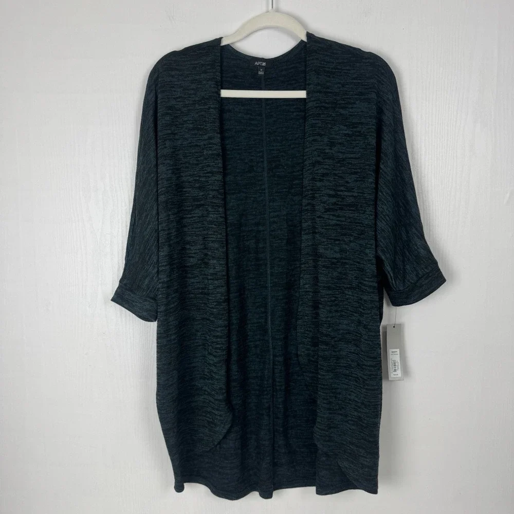 Apt 9 Womens Sweater Cardigan, Long Size Medium Pine Green Black Heather NWT $40